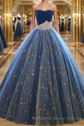 Ball Gown Sweetheart Floor-Length Net Semi Formal Prom Dresses With Beading